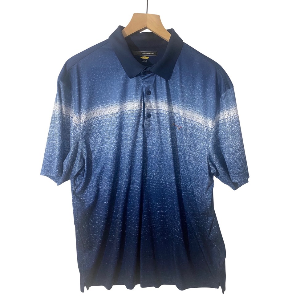Greg Norman Play Dry Mens XXL Blue Ombre Gradient Golf Polo Shirt Short Sleeve